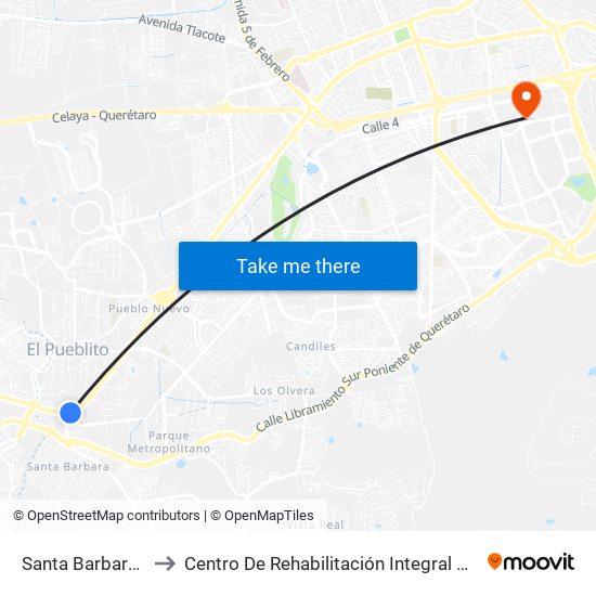 Santa Barbara Pte-Ote to Centro De Rehabilitación Integral De Querétaro (Criq) map