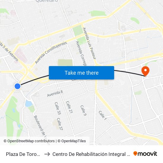 Plaza De Toros Pte - Ote to Centro De Rehabilitación Integral De Querétaro (Criq) map