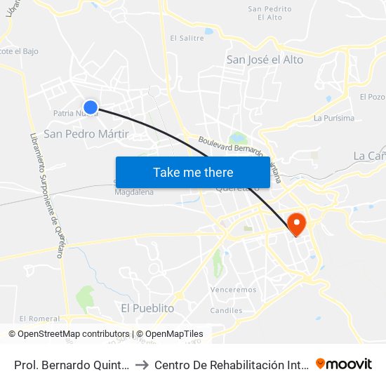 Prol. Bernardo Quintana Y Tarahumaras to Centro De Rehabilitación Integral De Querétaro (Criq) map