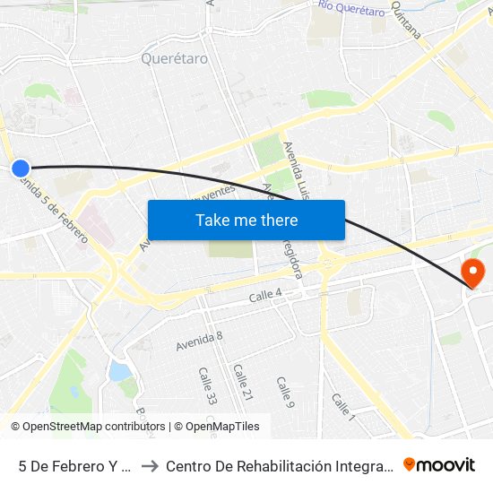 5 De Febrero Y Xicotencatl to Centro De Rehabilitación Integral De Querétaro (Criq) map
