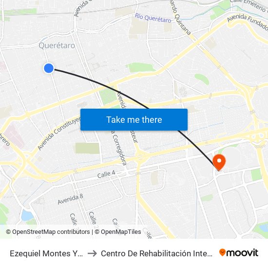 Ezequiel Montes Y Miguel Hidalgo to Centro De Rehabilitación Integral De Querétaro (Criq) map