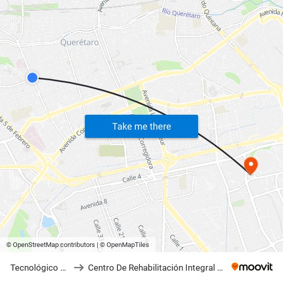 Tecnológico E Hidalgo to Centro De Rehabilitación Integral De Querétaro (Criq) map