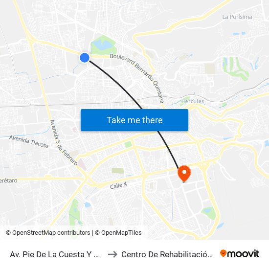 Av. Pie De La Cuesta Y Office Max Bernardo Quintana to Centro De Rehabilitación Integral De Querétaro (Criq) map