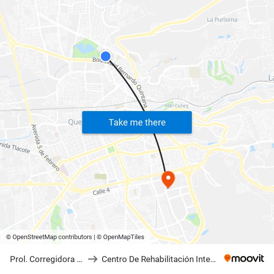 Prol. Corregidora Norte Y Morera to Centro De Rehabilitación Integral De Querétaro (Criq) map