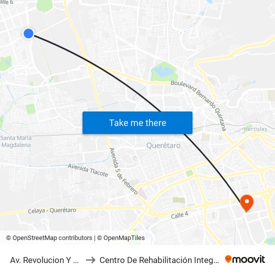 Av. Revolucion Y Cobaq Satelite to Centro De Rehabilitación Integral De Querétaro (Criq) map