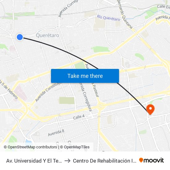 Av. Universidad Y El Tecnologico De Queretaro to Centro De Rehabilitación Integral De Querétaro (Criq) map