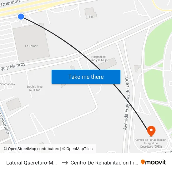 Lateral Queretaro-Mexico Y Mega Estadio to Centro De Rehabilitación Integral De Querétaro (Criq) map