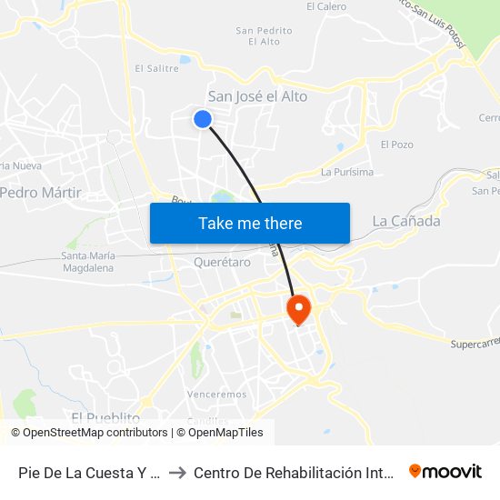 Pie De La Cuesta Y Calzada De Belen to Centro De Rehabilitación Integral De Querétaro (Criq) map