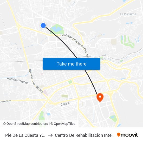 Pie De La Cuesta Y Playa Mocambo to Centro De Rehabilitación Integral De Querétaro (Criq) map