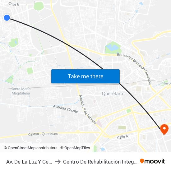Av. De La Luz Y Cerro Del Capulín to Centro De Rehabilitación Integral De Querétaro (Criq) map