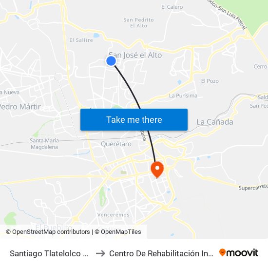 Santiago Tlatelolco Y Santiago Del Oeste to Centro De Rehabilitación Integral De Querétaro (Criq) map