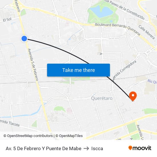 Av. 5 De Febrero Y Puente De Mabe to Iscca map