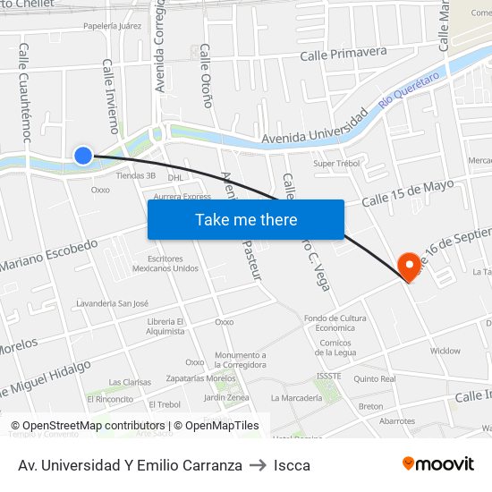 Av. Universidad Y Emilio Carranza to Iscca map