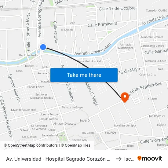 Av. Universidad - Hospital Sagrado Corazón De Jesús to Iscca map