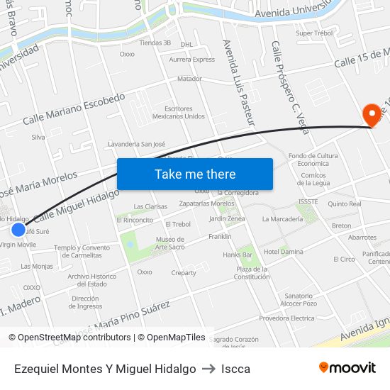 Ezequiel Montes Y Miguel Hidalgo to Iscca map