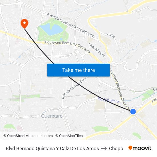 Blvd Bernado Quintana Y Calz De Los Arcos to Chopo map