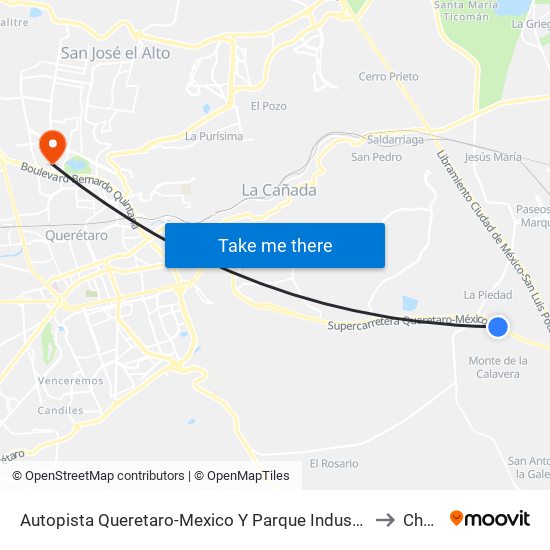 Autopista Queretaro-Mexico Y Parque Industrial El Marques to Chopo map