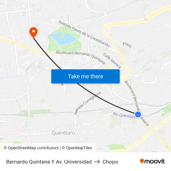 Blvd. Bernardo Quintana - Av. Universidad to Chopo map