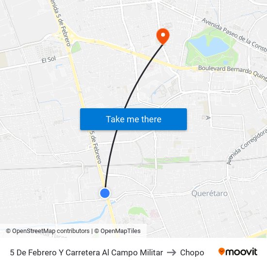 5 De Febrero Y Carretera Al Campo Militar to Chopo map