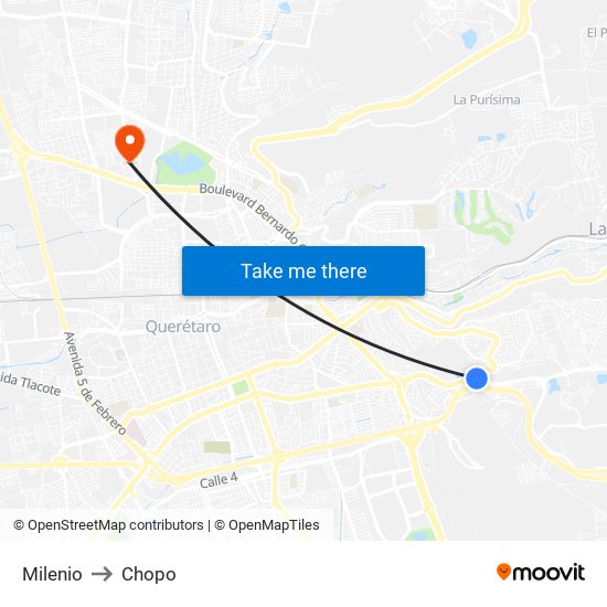 Milenio to Chopo map