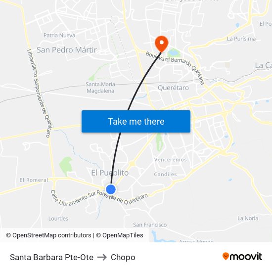 Santa Barbara Pte-Ote to Chopo map