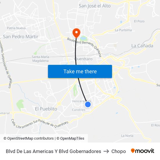 Blvd De Las Americas Y Blvd Gobernadores to Chopo map