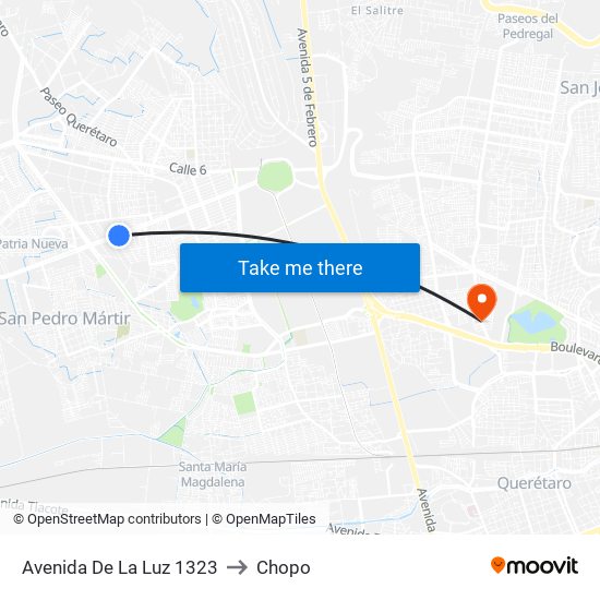 Avenida De La Luz 1323 to Chopo map