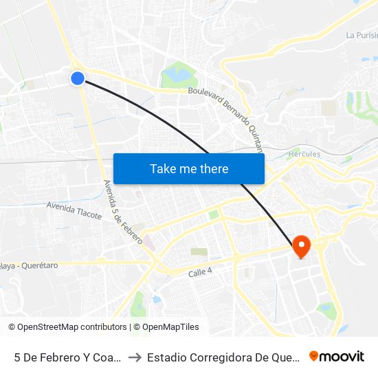 5 De Febrero Y Coahuila to Estadio Corregidora De Querétaro map