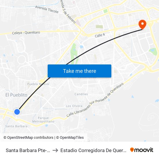 Santa Barbara Pte-Ote to Estadio Corregidora De Querétaro map