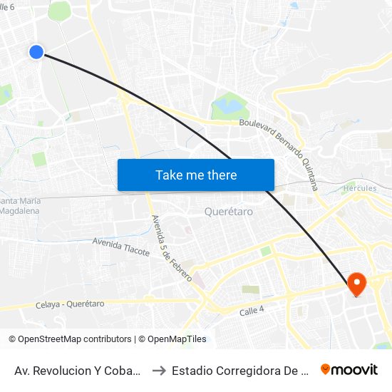 Av. Revolucion Y Cobaq Satelite to Estadio Corregidora De Querétaro map