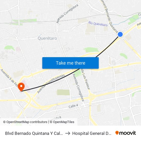 Blvd Bernado Quintana Y Calz De Los Arcos to Hospital General De Queretaro map