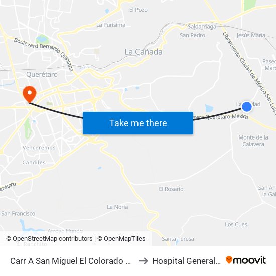 Carr A San Miguel El Colorado Y Calle San Juan Del Río to Hospital General De Queretaro map