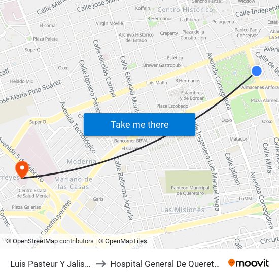 Luis Pasteur Y Jalisco to Hospital General De Queretaro map