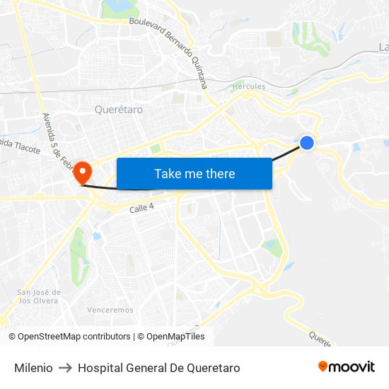 Milenio to Hospital General De Queretaro map