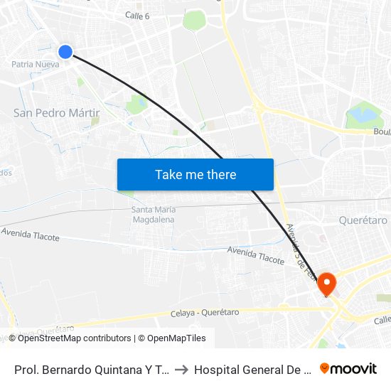 Prol. Bernardo Quintana Y Tarahumaras to Hospital General De Queretaro map