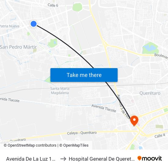 Avenida De La Luz 1323 to Hospital General De Queretaro map