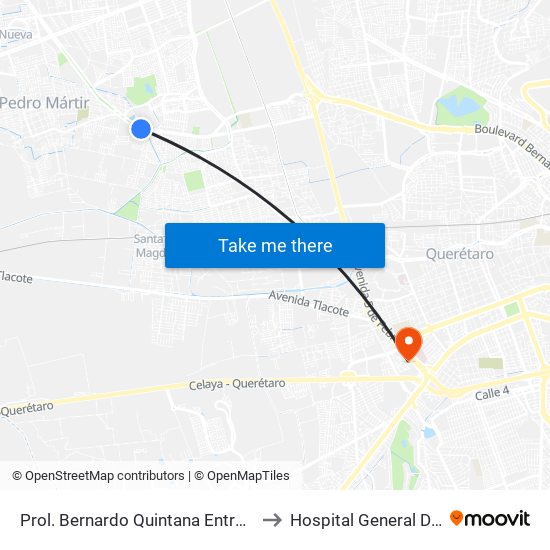 Prol. Bernardo Quintana Entre Pinos Y Berenice to Hospital General De Queretaro map