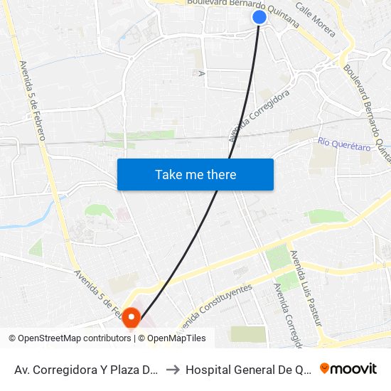 Av. Corregidora Y Plaza Del Parque to Hospital General De Queretaro map
