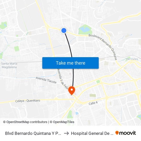 Blvd Bernardo Quintana Y Playa Condesa to Hospital General De Queretaro map