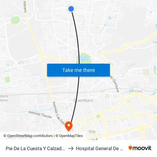 Pie De La Cuesta Y Calzada De Belen to Hospital General De Queretaro map