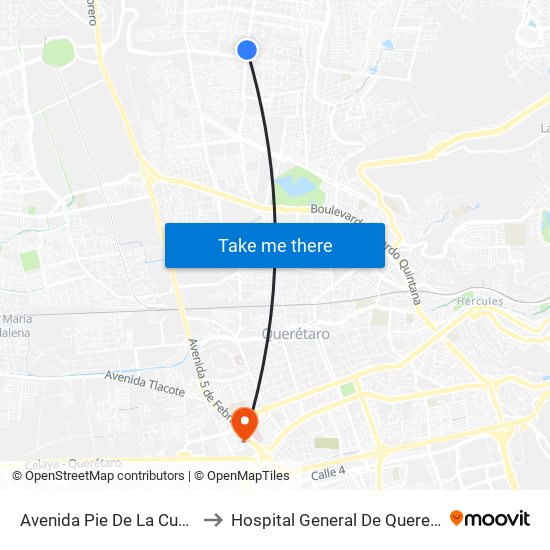 Avenida Pie De La Cuesta to Hospital General De Queretaro map