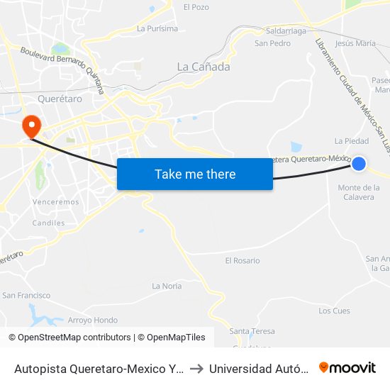 Autopista Queretaro-Mexico Y Parque Industrial El Marques to Universidad Autónoma De Querétaro map