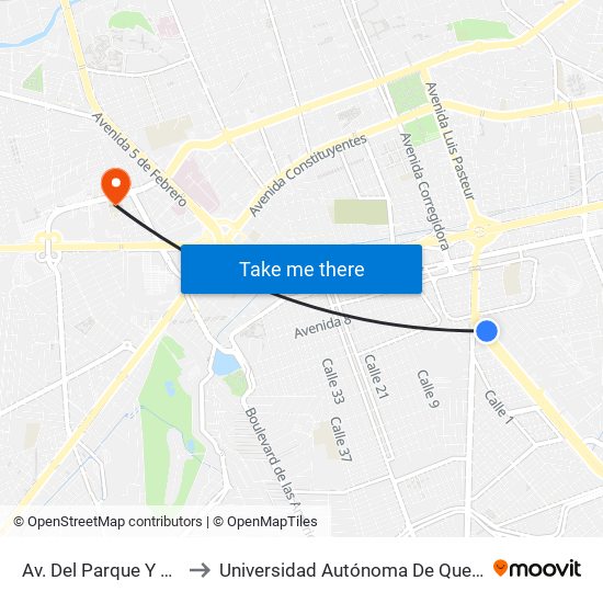 Av. Del Parque Y Garis to Universidad Autónoma De Querétaro map