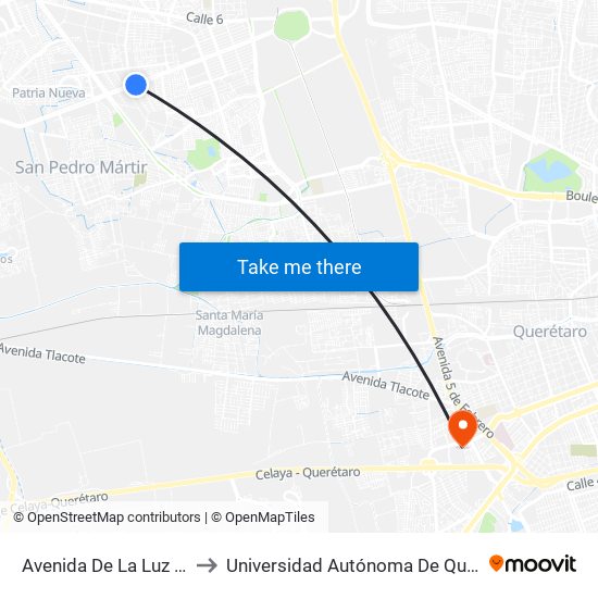 Avenida De La Luz 1323 to Universidad Autónoma De Querétaro map