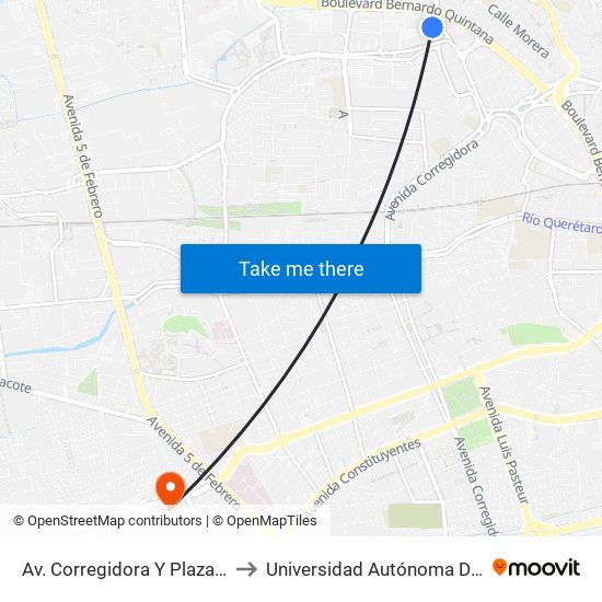 Av. Corregidora Y Plaza Del Parque to Universidad Autónoma De Querétaro map