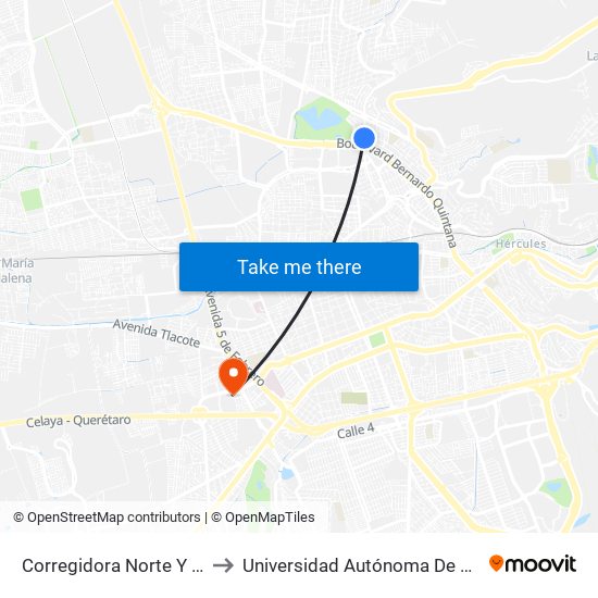 Corregidora Norte Y Morera to Universidad Autónoma De Querétaro map