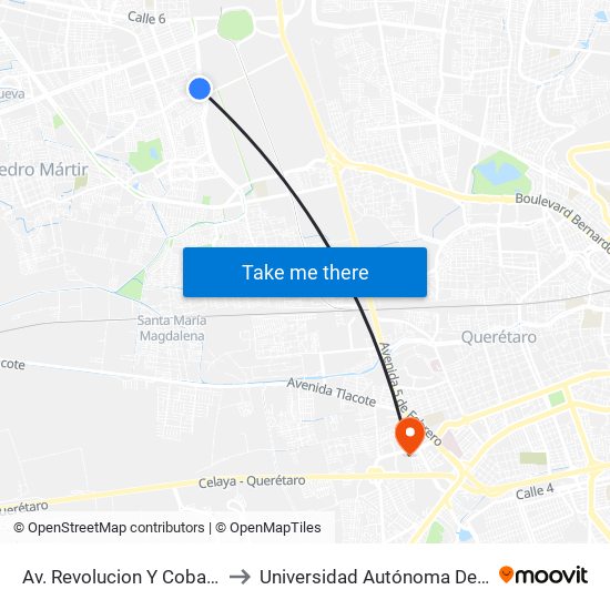 Av. Revolucion Y Cobaq Satelite to Universidad Autónoma De Querétaro map