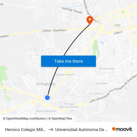 Heroico Colegio Militar, 86b to Universidad Autónoma De Querétaro map
