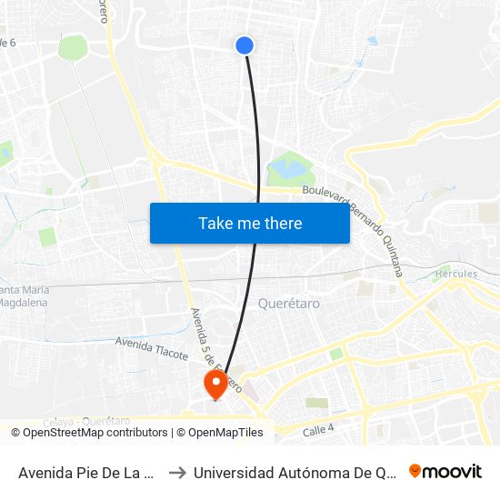 Avenida Pie De La Cuesta to Universidad Autónoma De Querétaro map