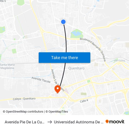 Avenida Pie De La Cuesta, 886 to Universidad Autónoma De Querétaro map